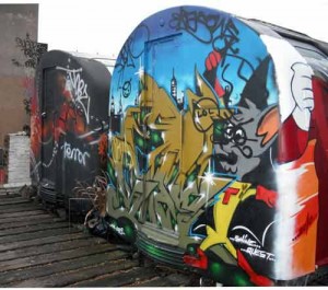 Graffiti Art on Rooftop Tube Carriages