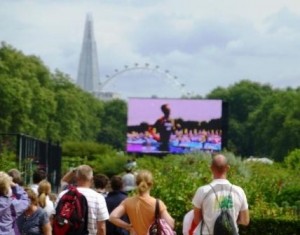 Three Modern Icons of London -- The Shard, the London Eye and Johnny Brownlee Getting Triathlon Bronze on the Big Screen