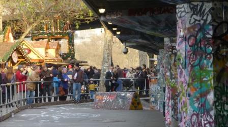 Bavarian Christmas Market Meets Graffiti Covered Skateboard Undercroft