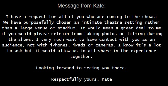 Kate Bush's No Cameras or Phones Request