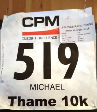 My Race Number and Timing Slip for the Thame 10K on 28th June